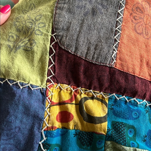 Rising International Boho Hippie Quilt Cross Stitch Block Print Pattern Overalls - Picture 15 of 16